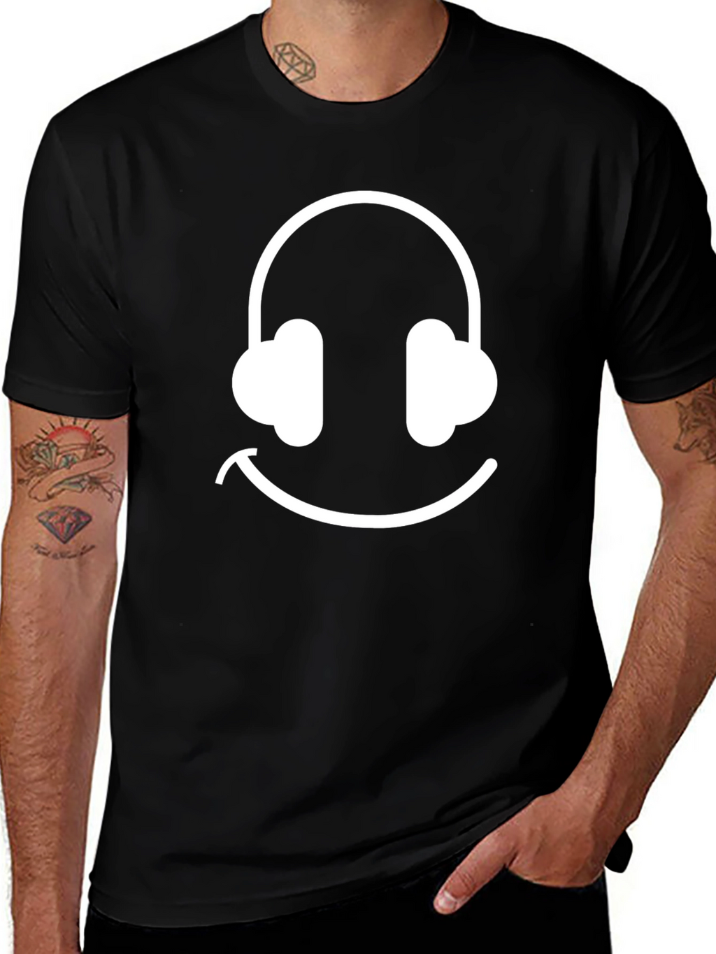 Headphone Smile Black T-Shirt