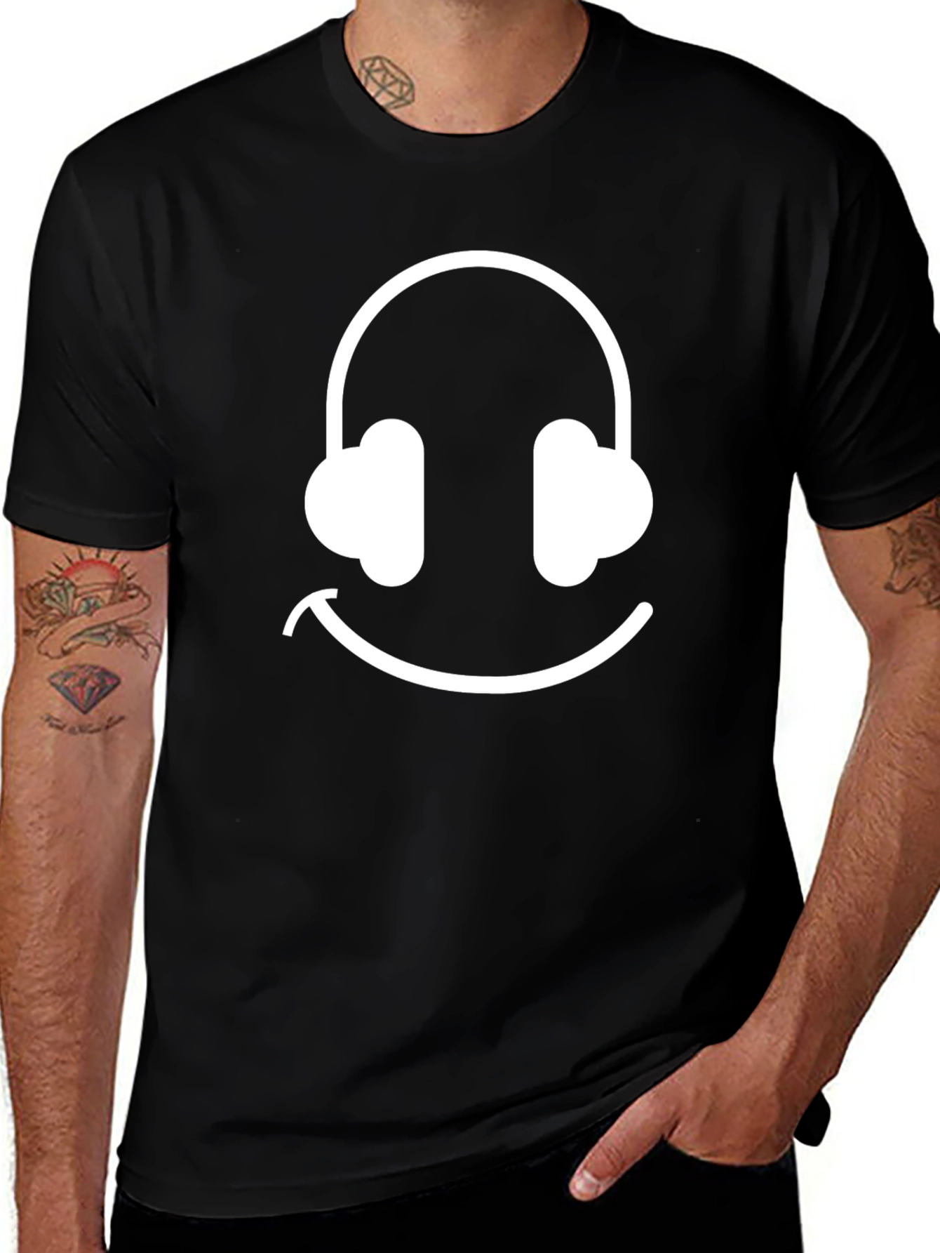 Headphone Smile Black T-Shirt