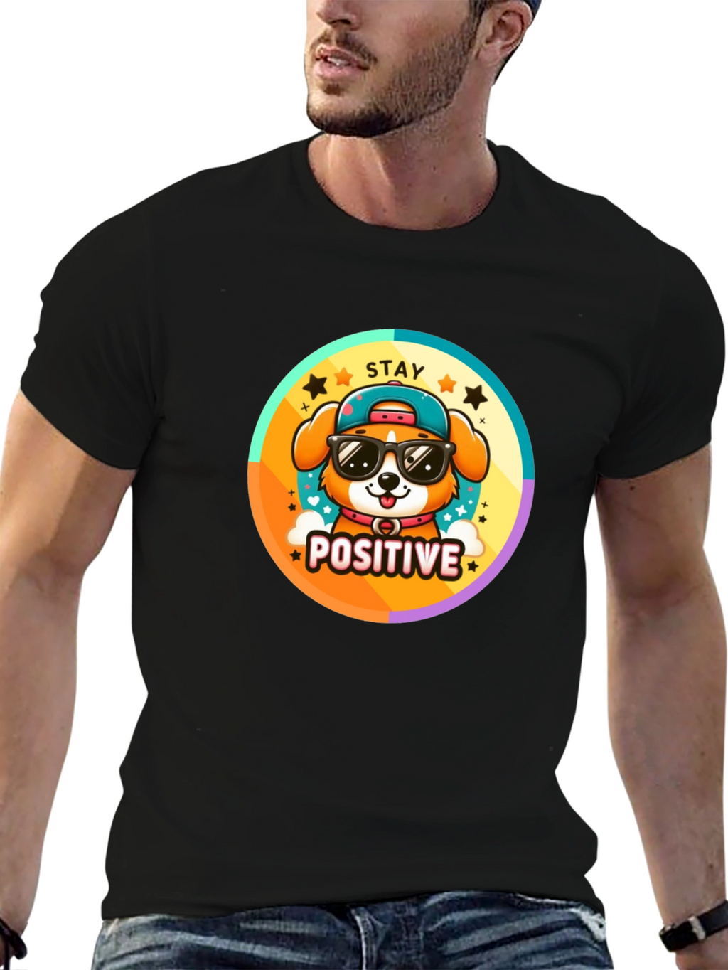 Stay Positive Dog T-Shirt - Trendy Cartoon Style
