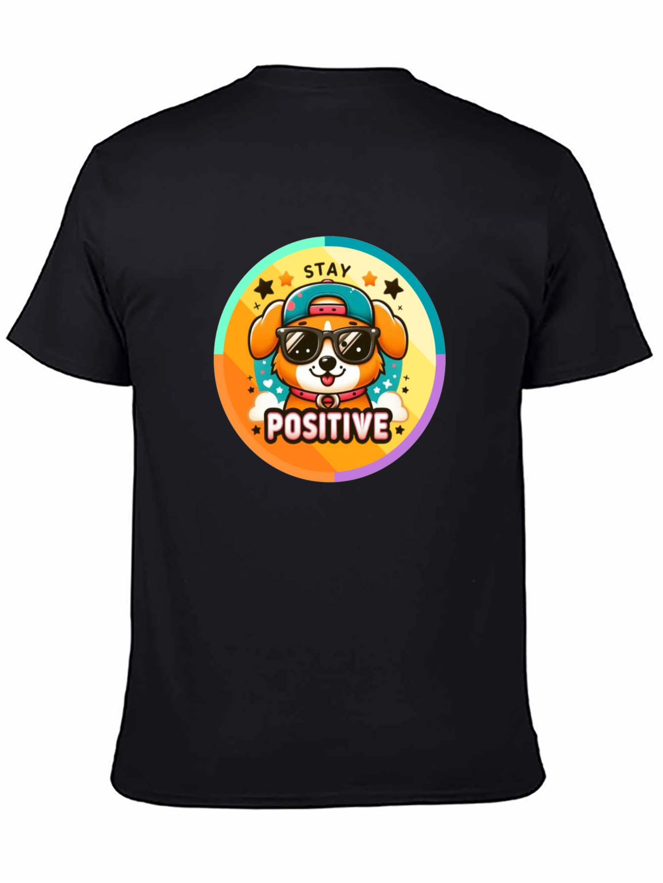 Stay Positive Dog T-Shirt - Trendy Cartoon Style