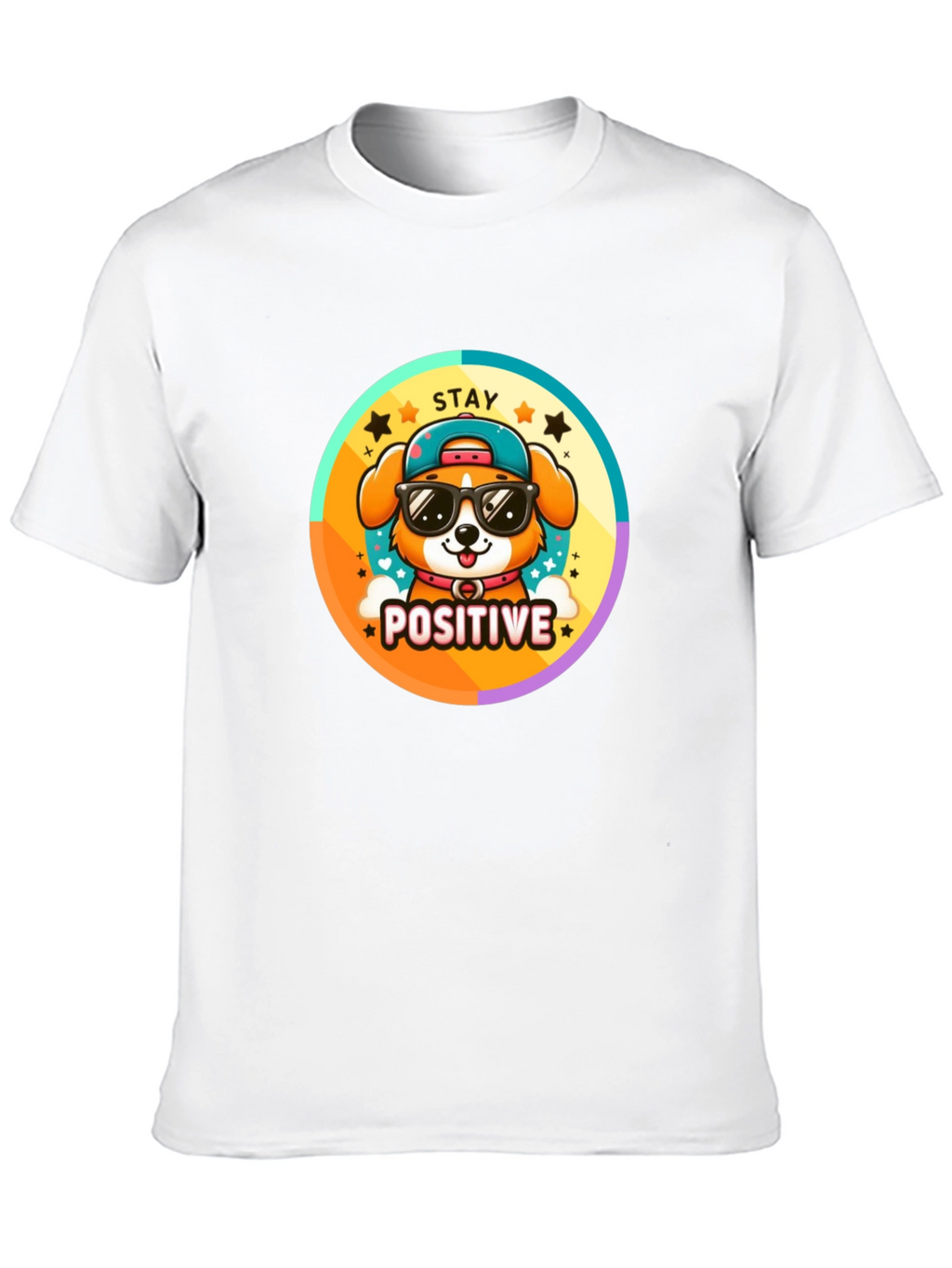 Stay Positive Dog T-Shirt - Trendy Cartoon Style