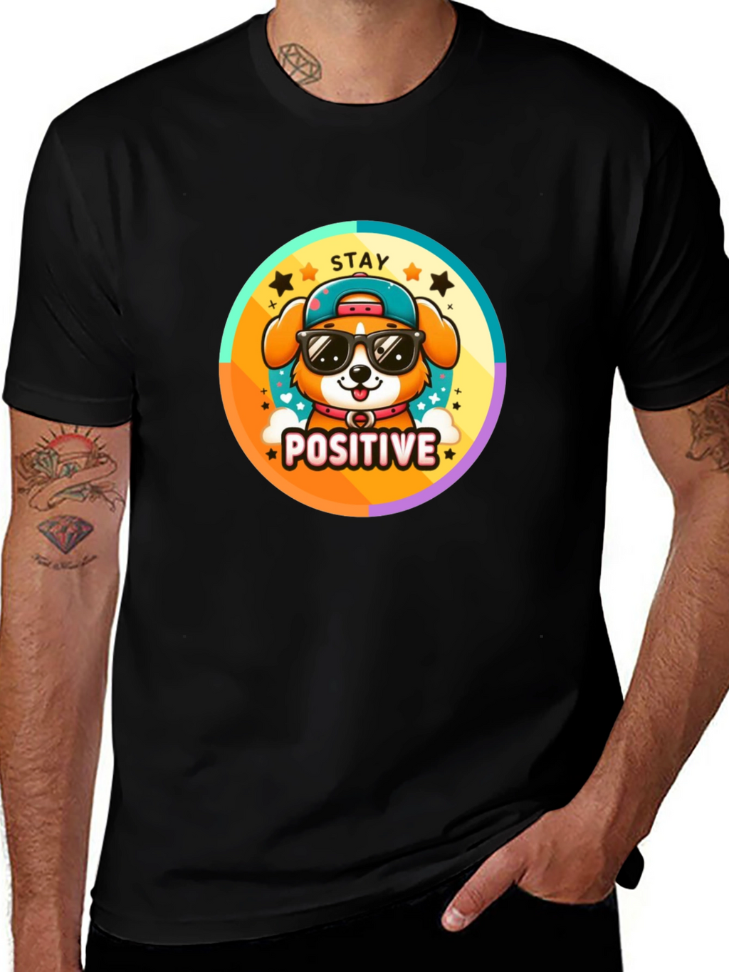 Stay Positive Dog T-Shirt - Trendy Cartoon Style