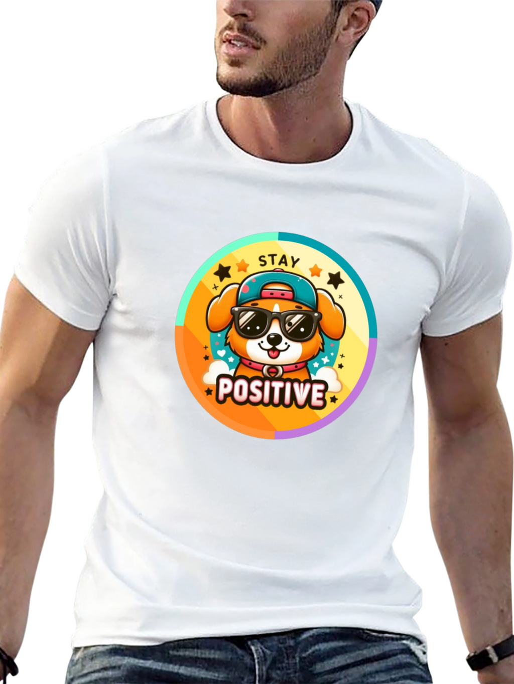 Stay Positive Dog T-Shirt - Trendy Cartoon Style
