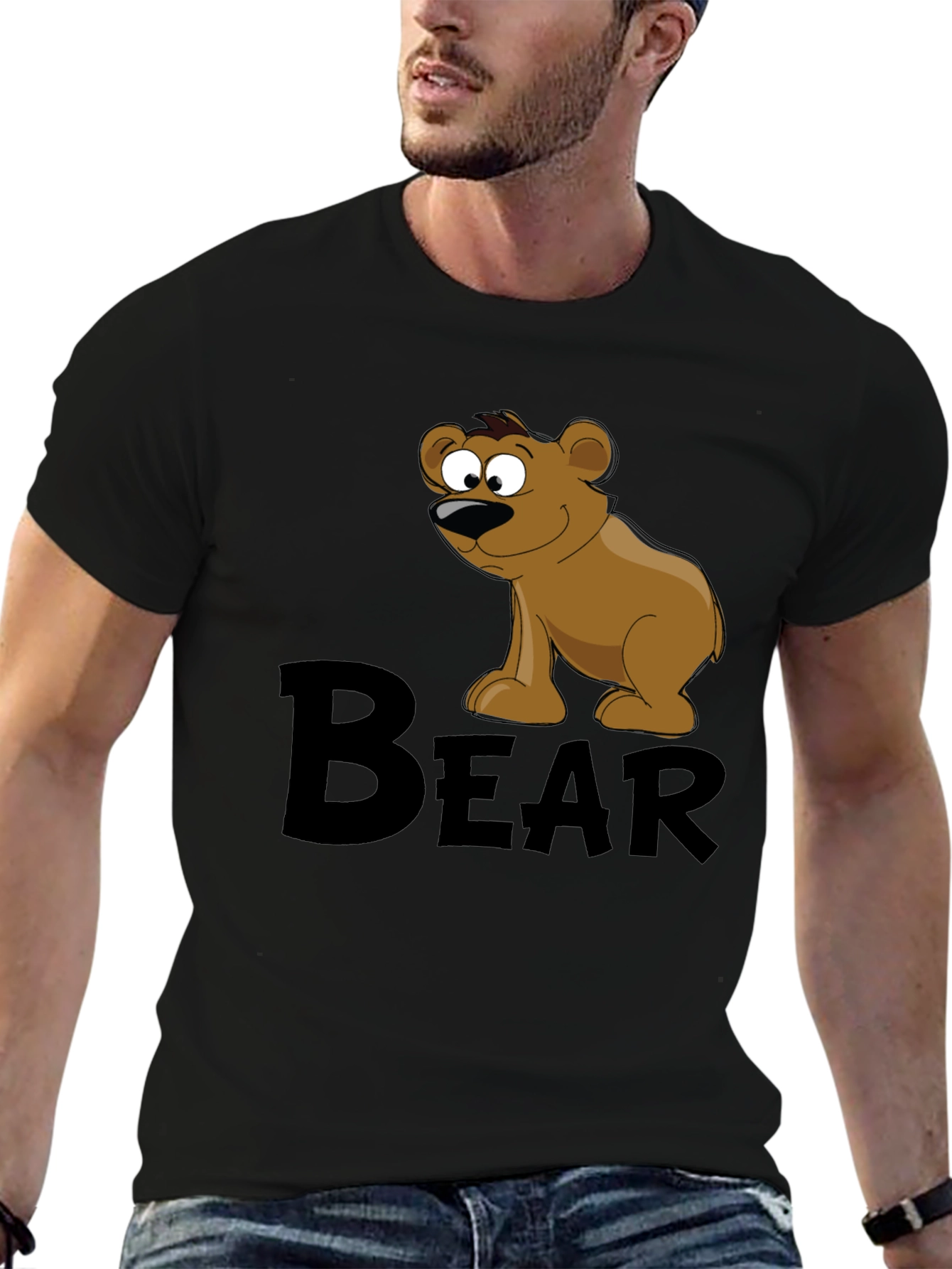 Cartoon Bear Graphic Black T-Shirt