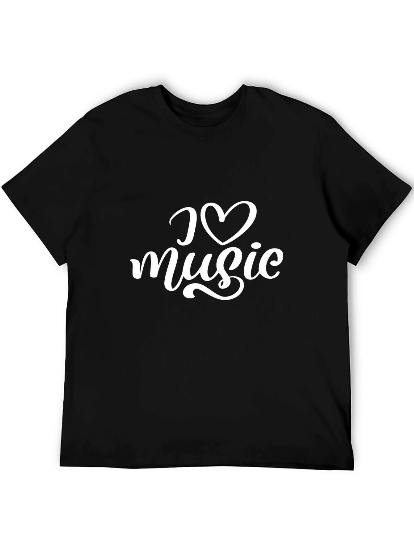 I Love Music Graphic Print Black T-Shirt