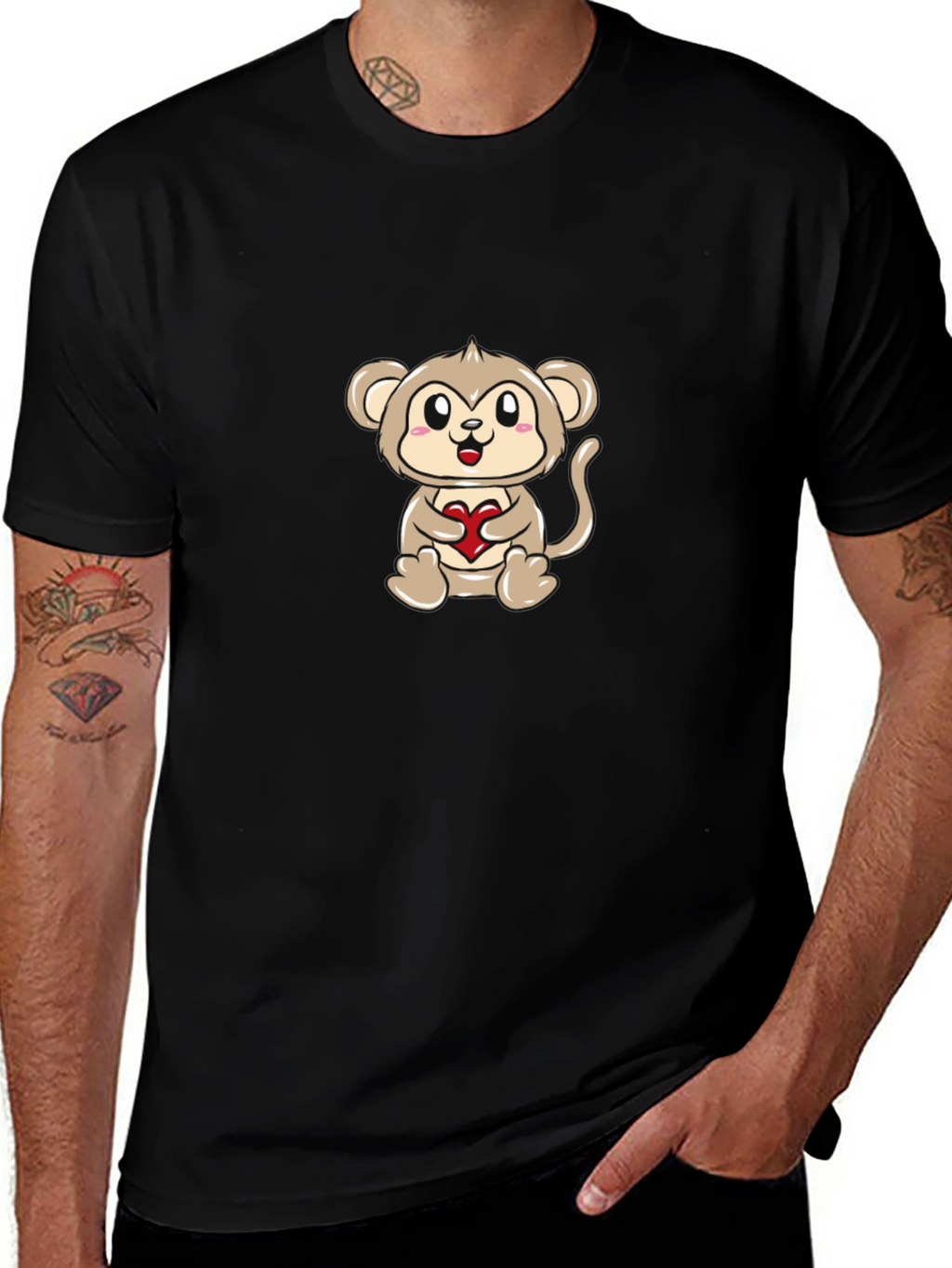 Cute Monkey Holding Heart - Graphic T-Shirt