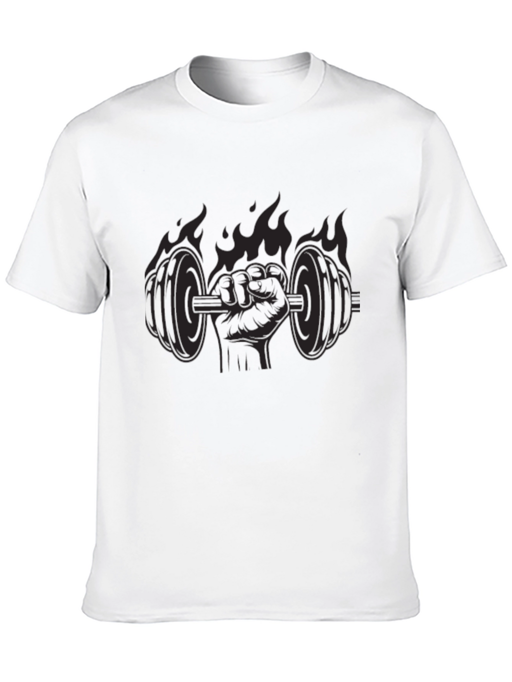 Flaming Fist Dumbbell Black T-Shirt