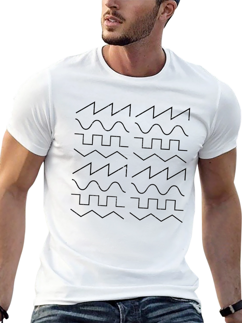 Synth Waveform Pattern Black T-Shirt