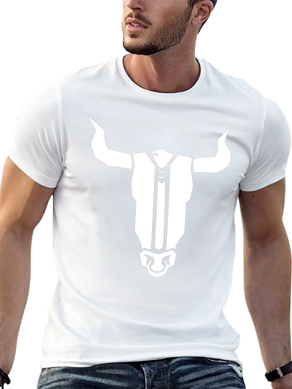 Black T-Shirt with Bull Head Graphic Print