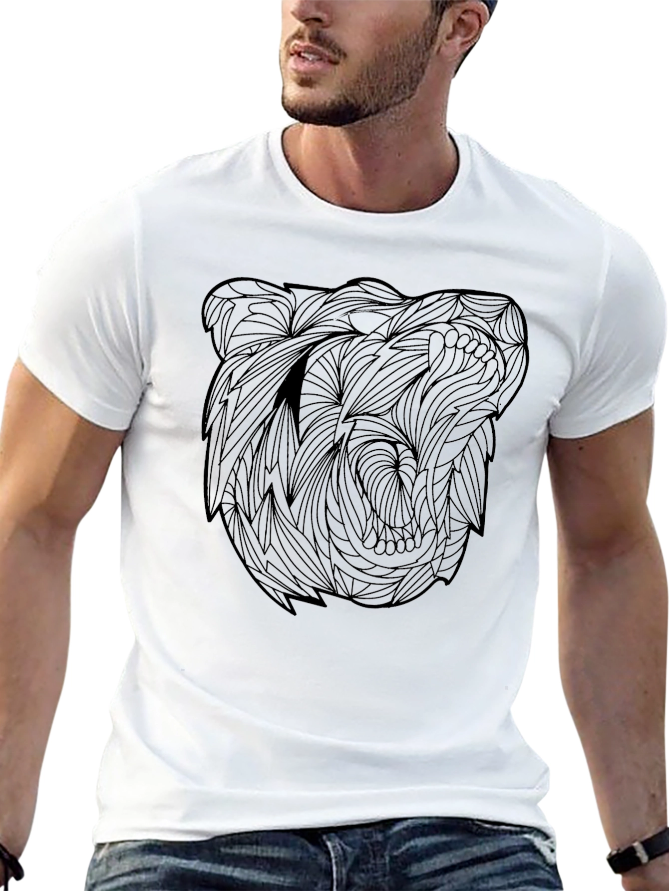 Abstract Bear Graphic Black T-Shirt