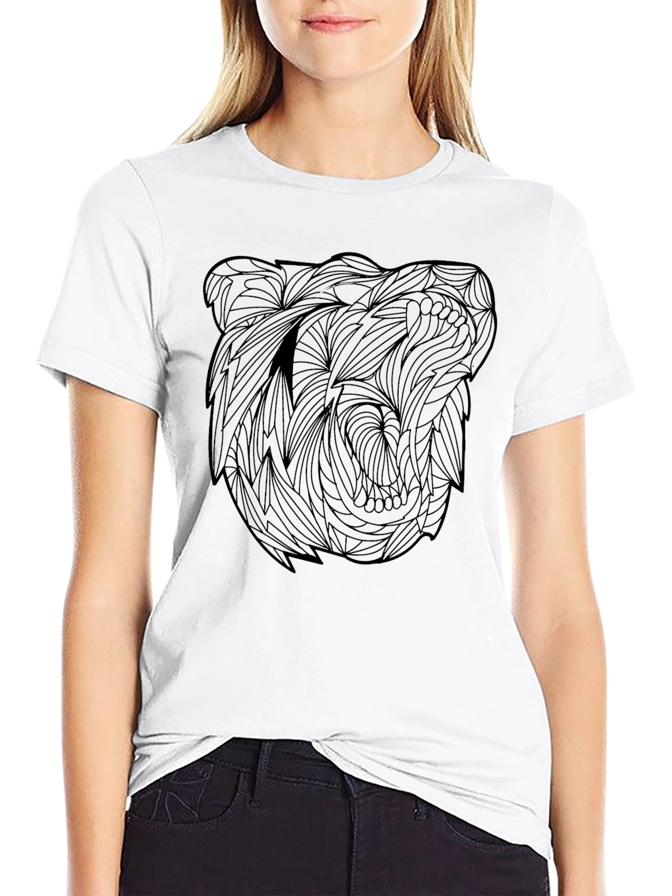 Abstract Bear Graphic Black T-Shirt