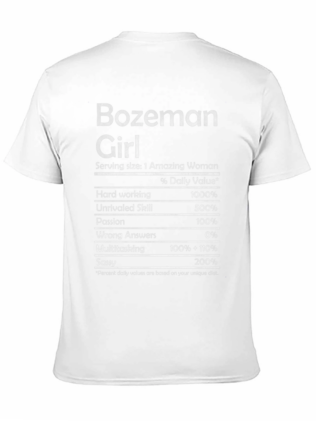 Bozeman Girl Nutrition Facts T-Shirt