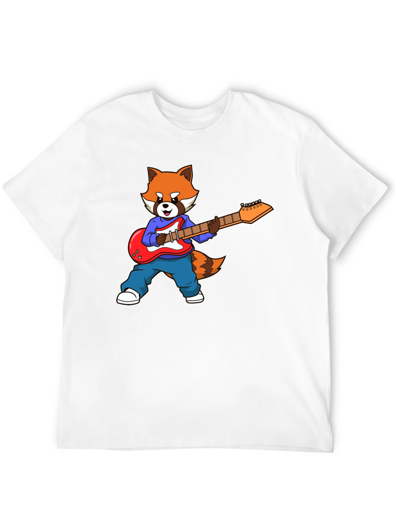 Red Panda Guitarist Black T-Shirt