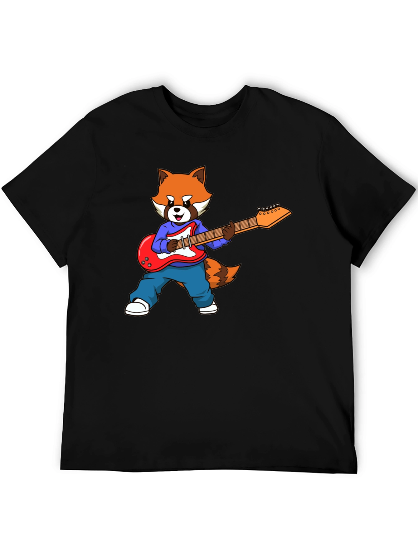 Red Panda Guitarist Black T-Shirt