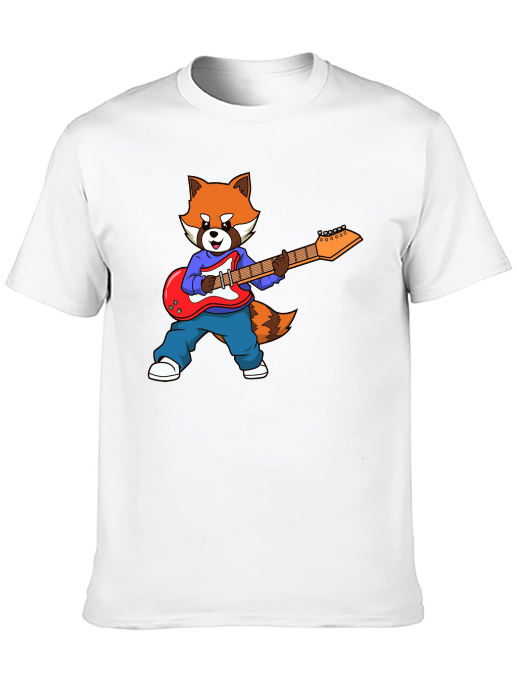 Red Panda Guitarist Black T-Shirt