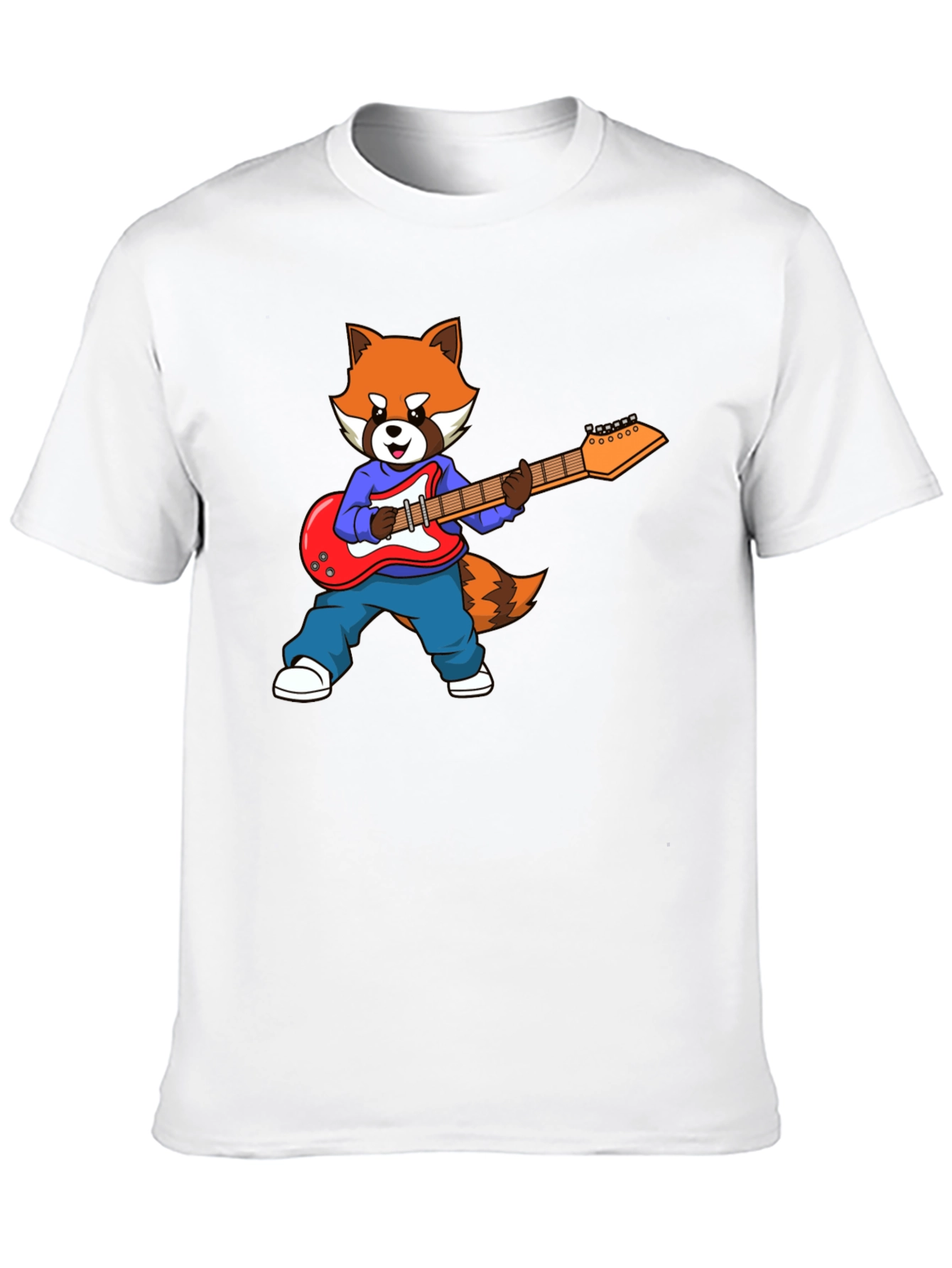 Red Panda Guitarist Black T-Shirt