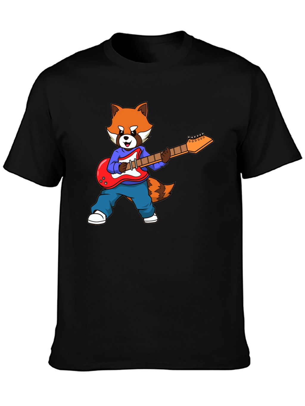 Red Panda Guitarist Black T-Shirt