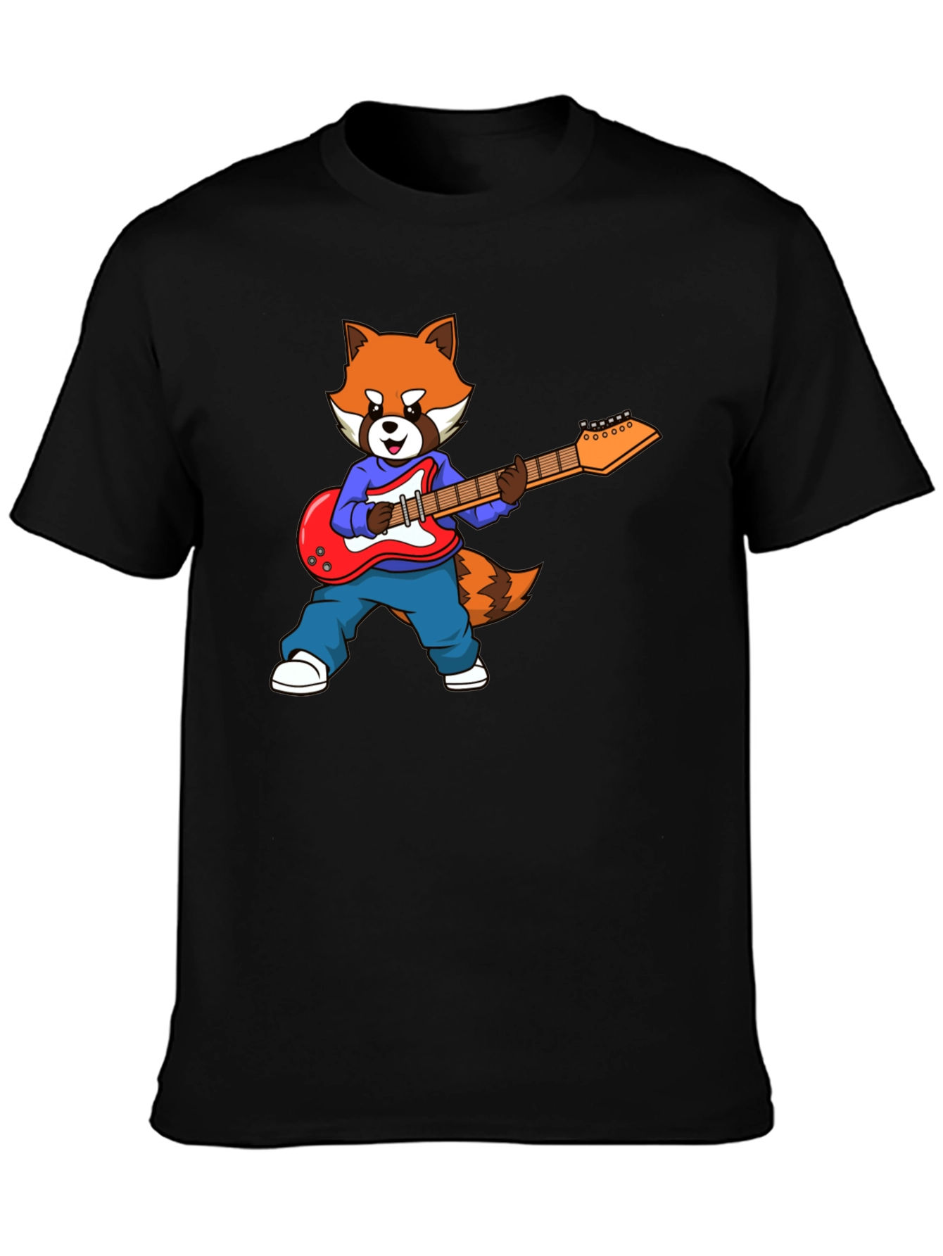 Red Panda Guitarist Black T-Shirt