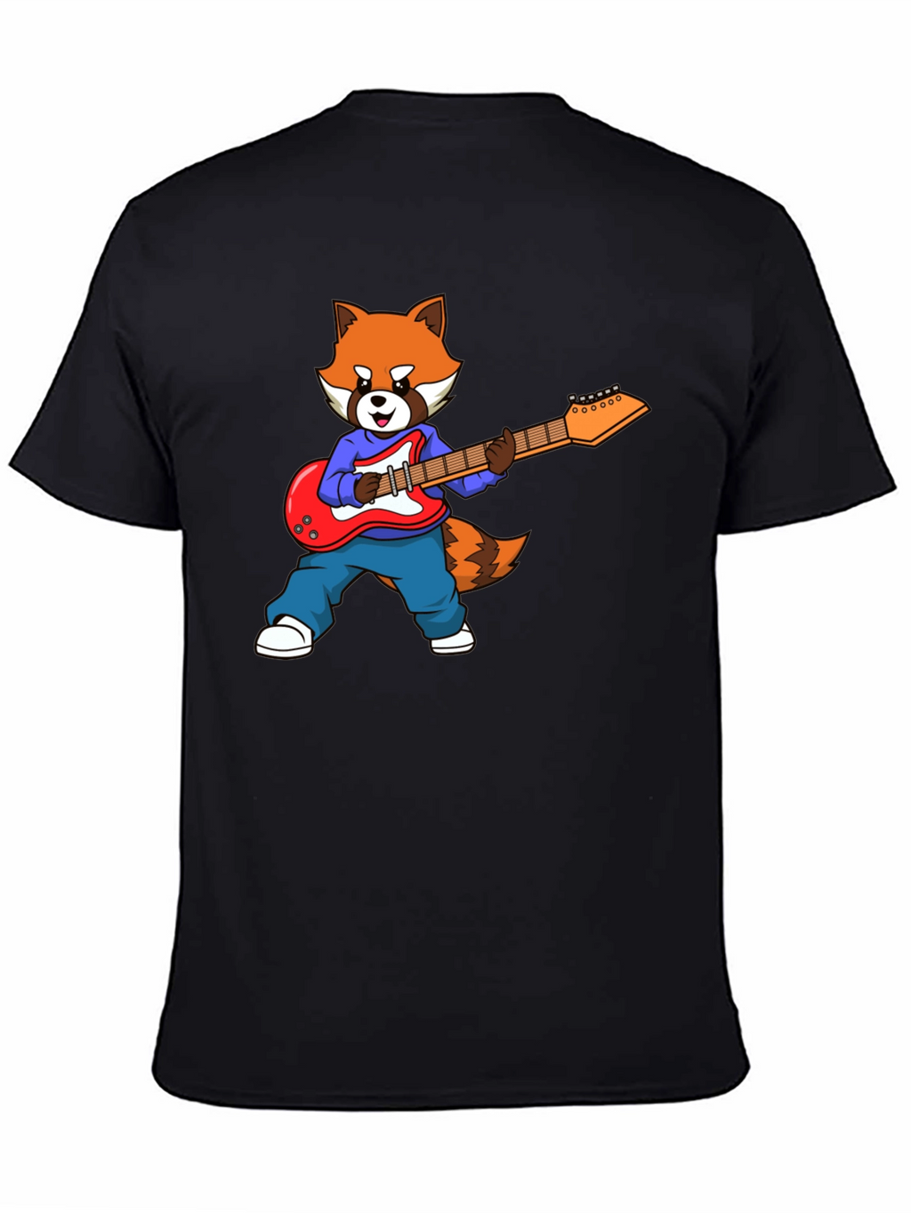 Red Panda Guitarist Black T-Shirt