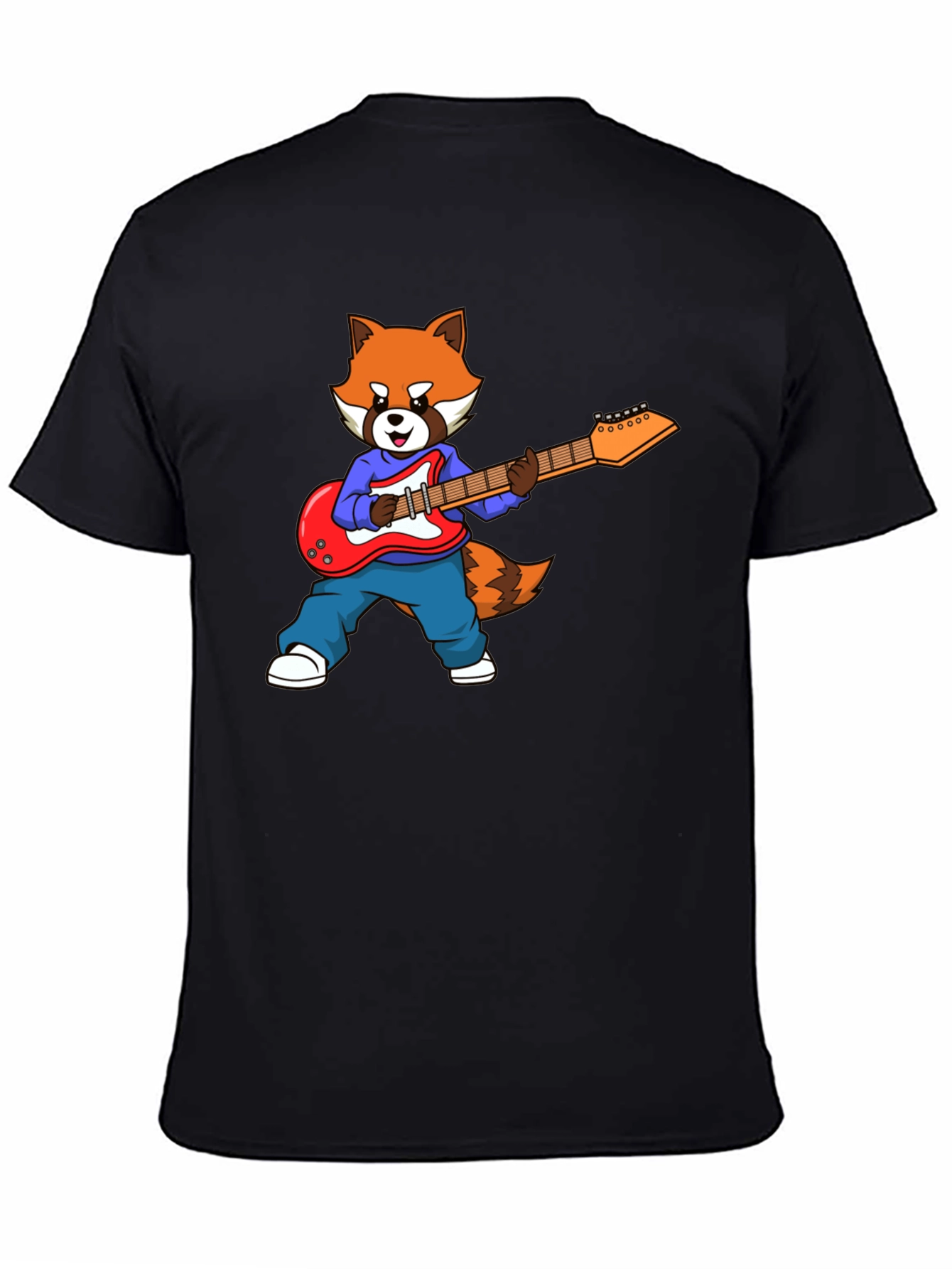 Red Panda Guitarist Black T-Shirt