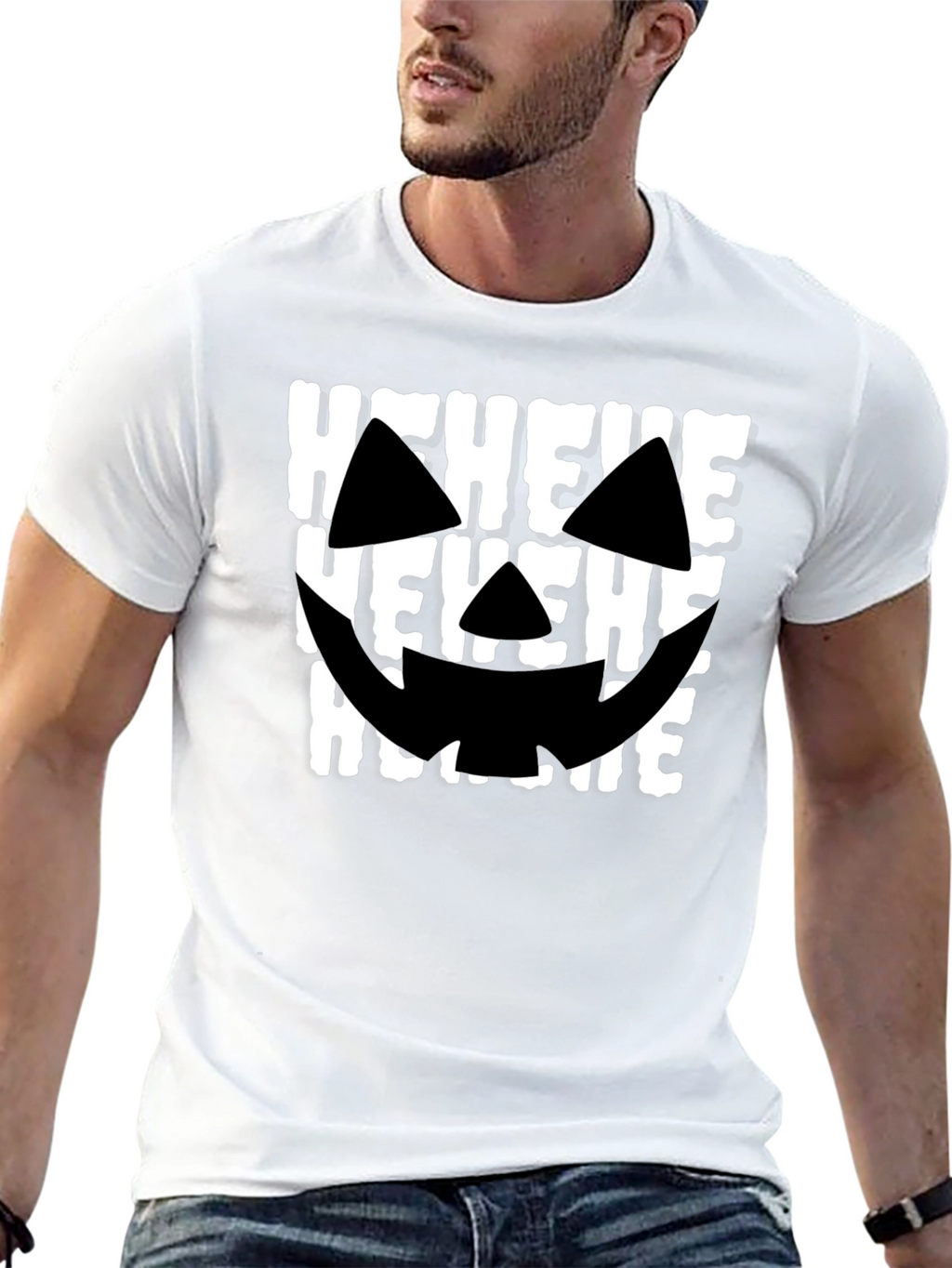 Hehehe Halloween T-Shirt - Spooky Pumpkin Face Design