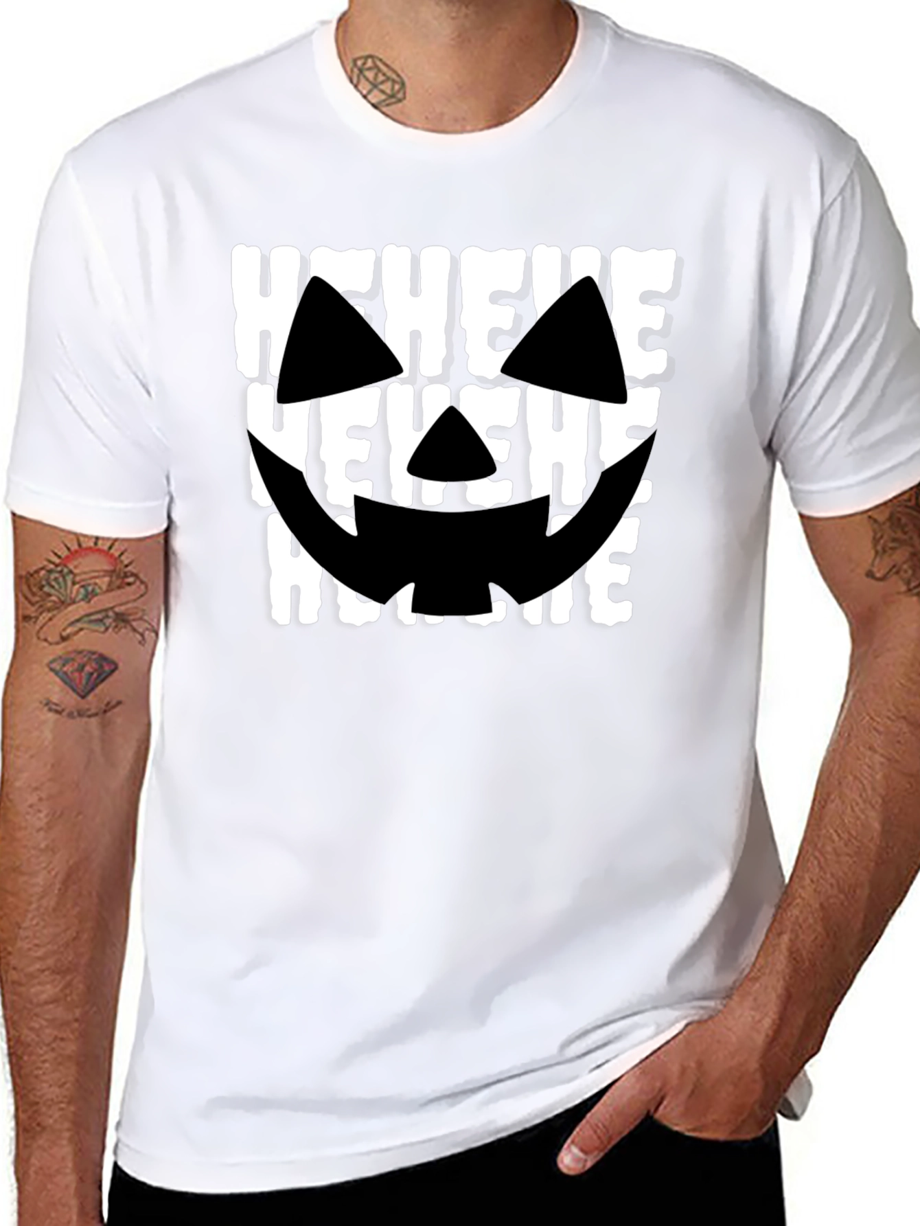 Hehehe Halloween T-Shirt - Spooky Pumpkin Face Design