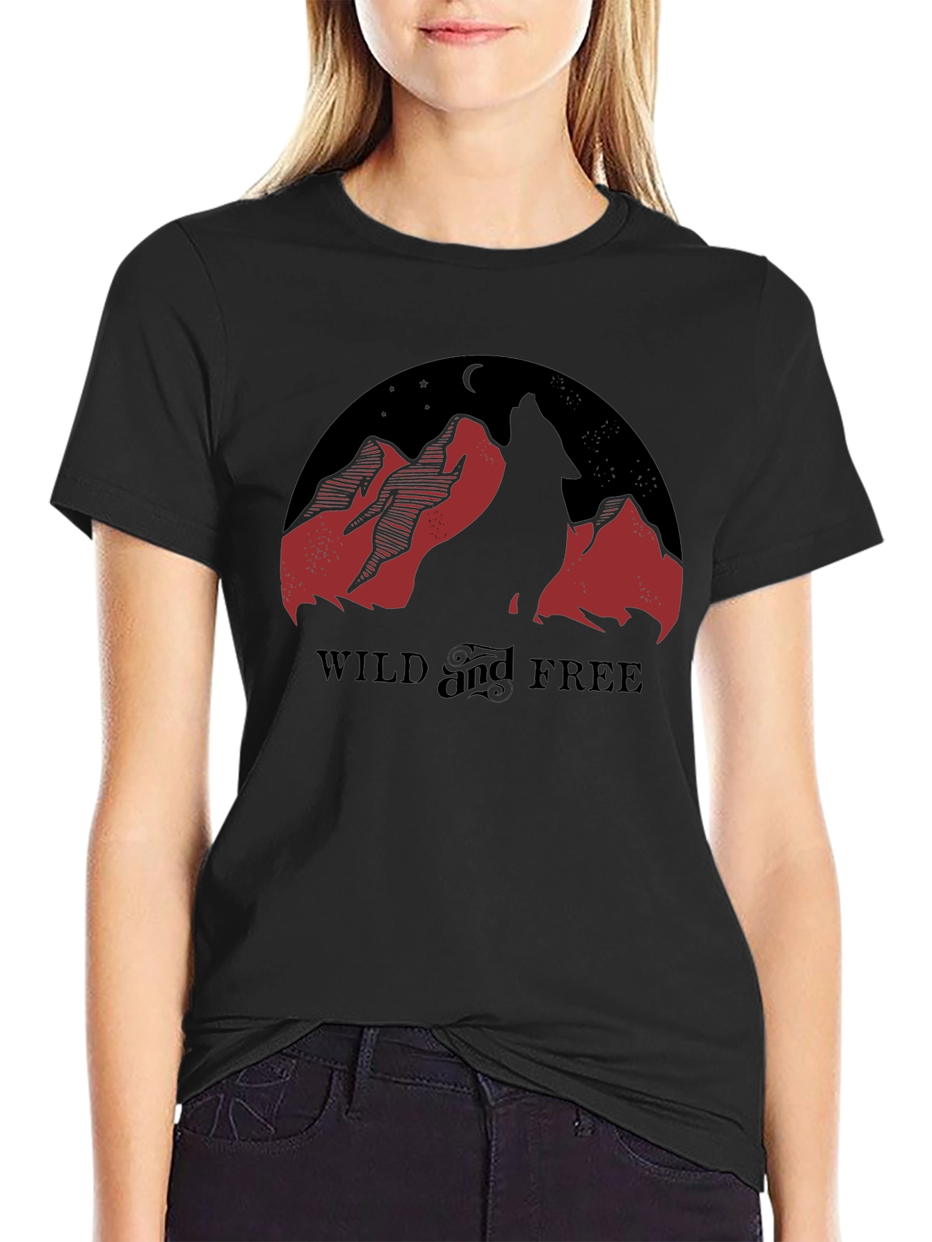 Wild and Free Graphic Tee - Wolf Mountain Design