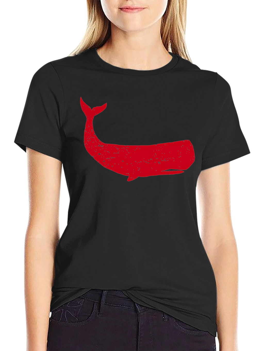 Red Whale Graphic Tee - Black Cotton T-Shirt