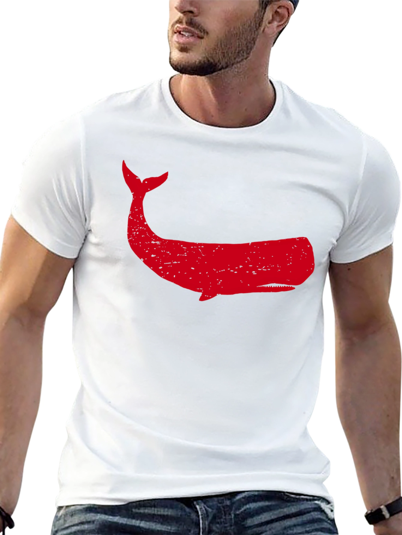 Red Whale Graphic Tee - Black Cotton T-Shirt