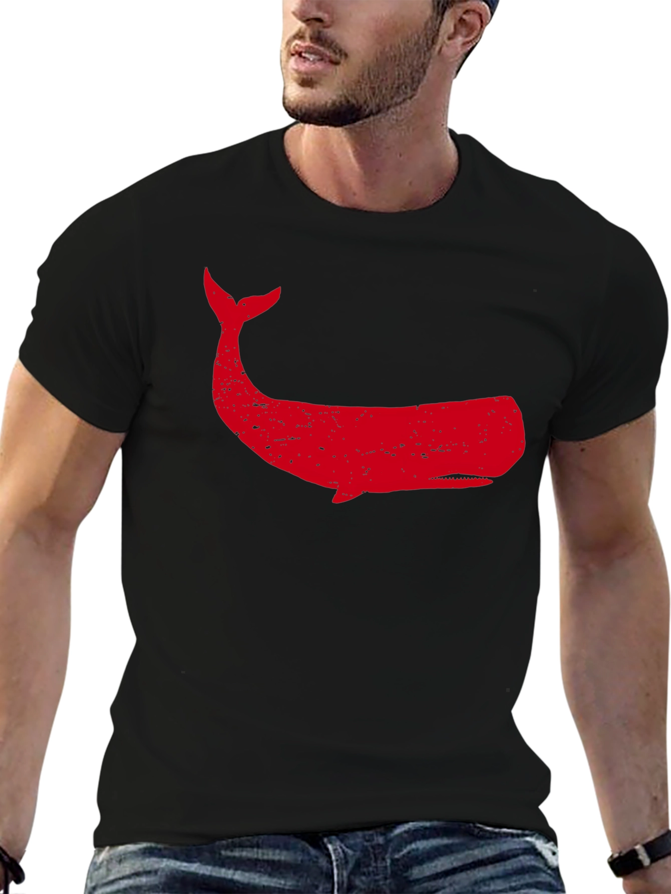 Red Whale Graphic Tee - Black Cotton T-Shirt