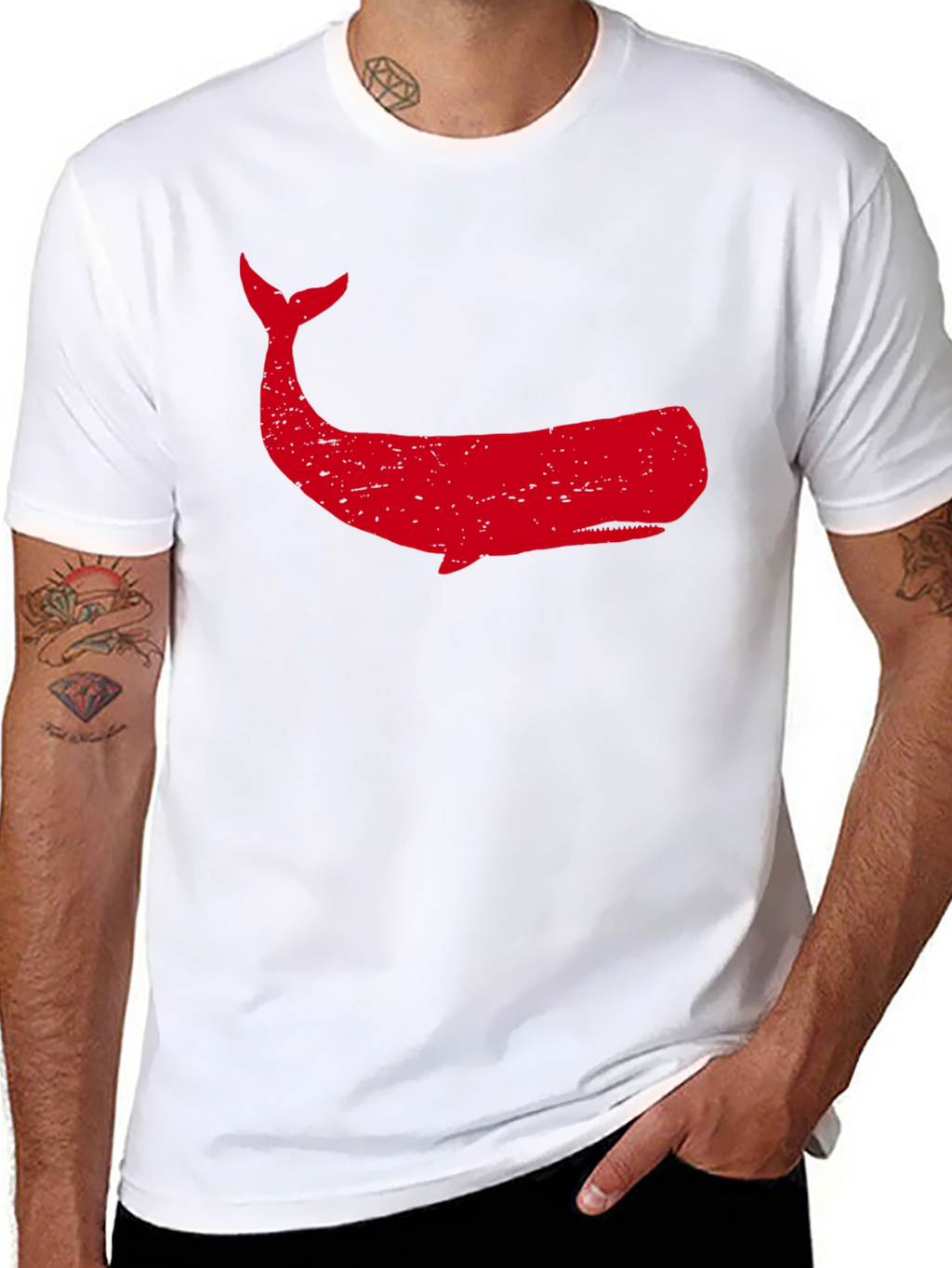 Red Whale Graphic Tee - Black Cotton T-Shirt