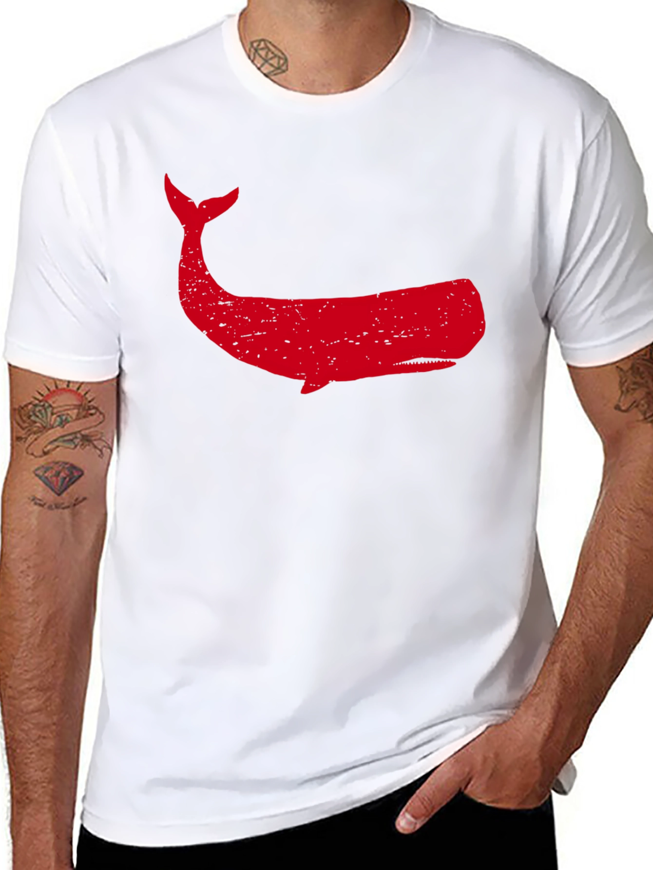 Red Whale Graphic Tee - Black Cotton T-Shirt