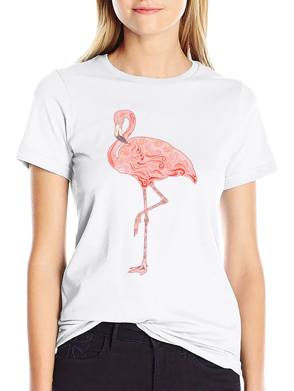 Flamingo Graphic Print T-Shirt - Black