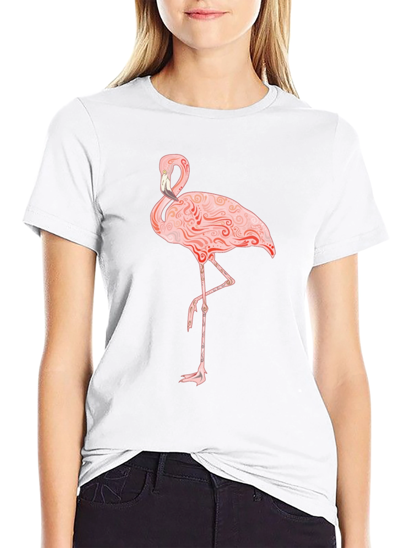 Flamingo Graphic Print T-Shirt - Black