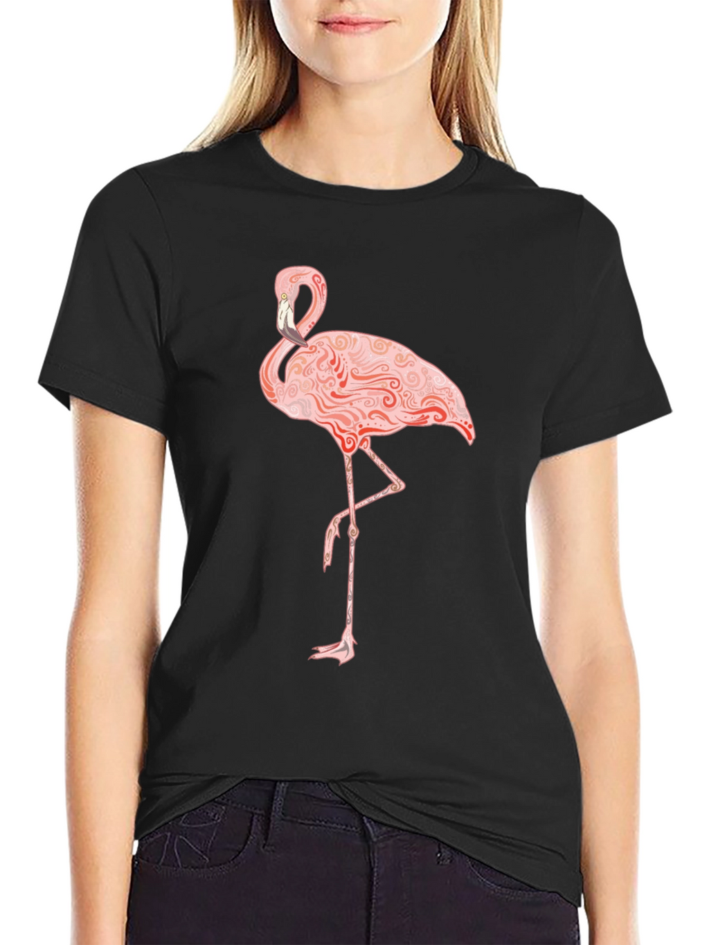 Flamingo Graphic Print T-Shirt - Black