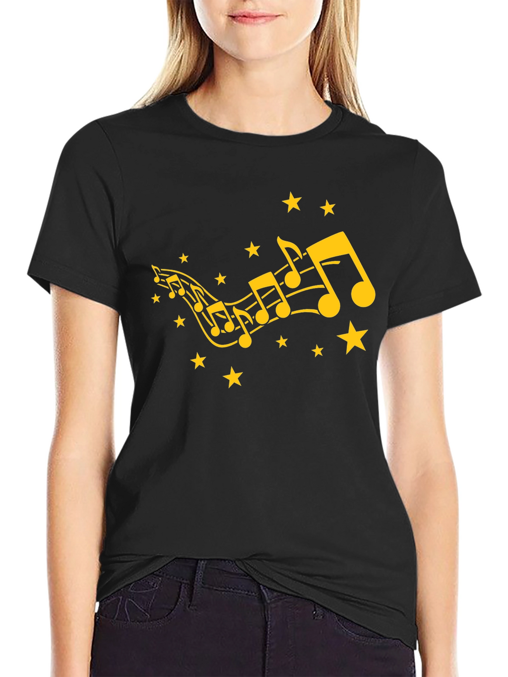 Musical Notes & Stars Black Graphic Tee