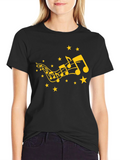 Musical Notes & Stars Black Graphic Tee