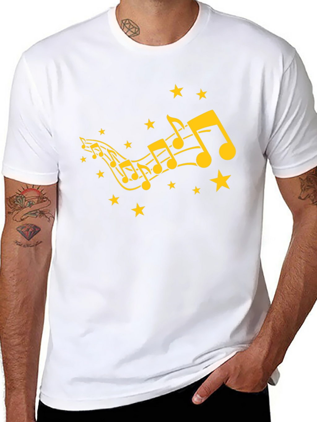 Musical Notes & Stars Black Graphic Tee