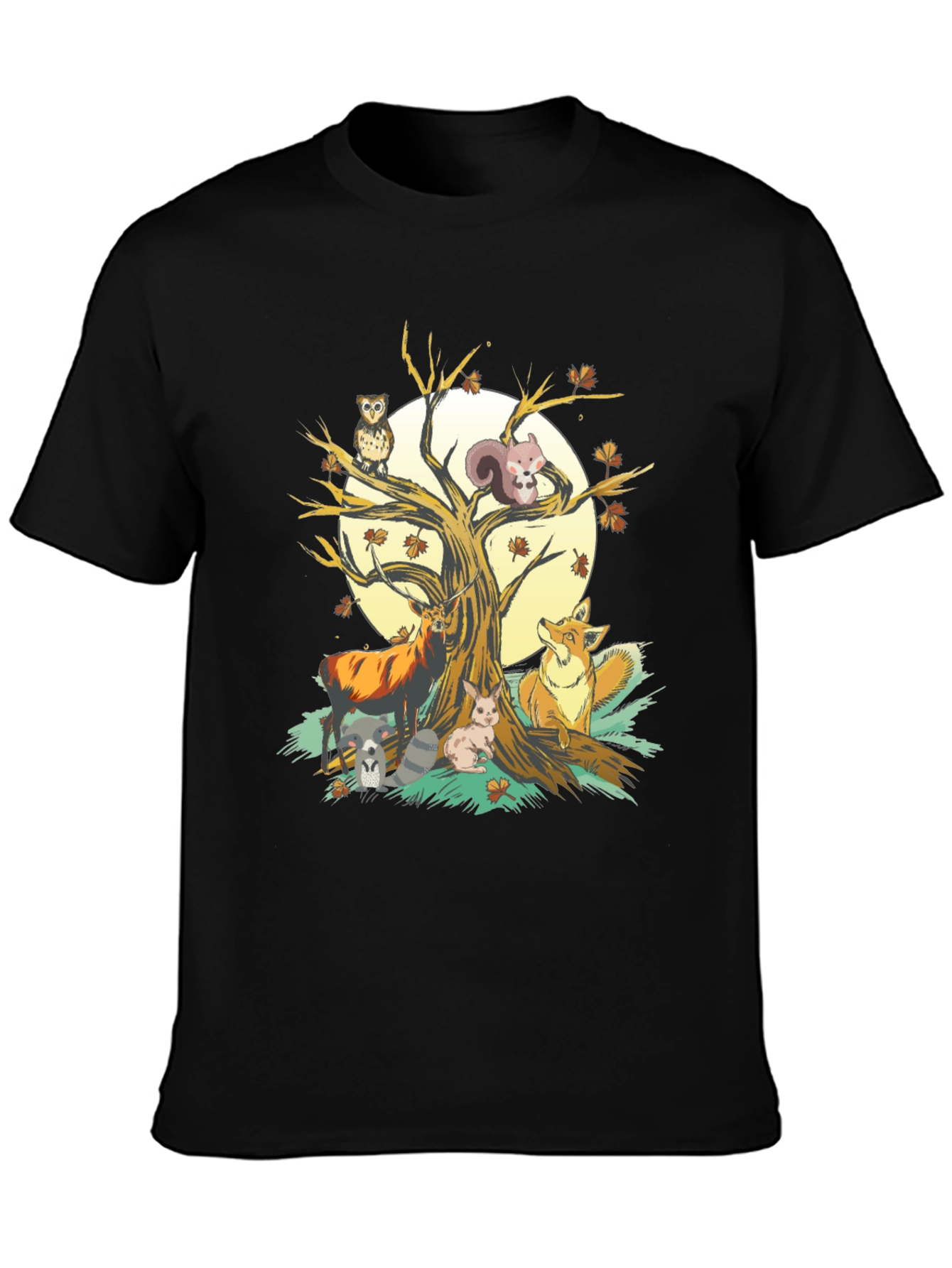 Autumnal Wildlife T-Shirt: Deer Fox Owl