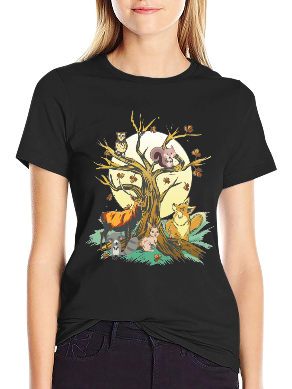 Autumnal Wildlife T-Shirt: Deer Fox Owl