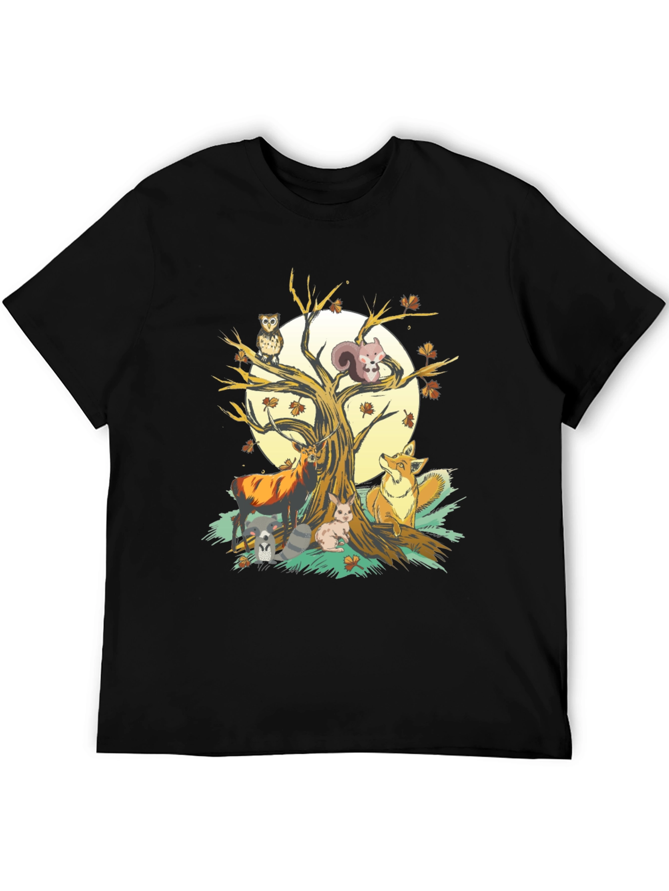Autumnal Wildlife T-Shirt: Deer Fox Owl