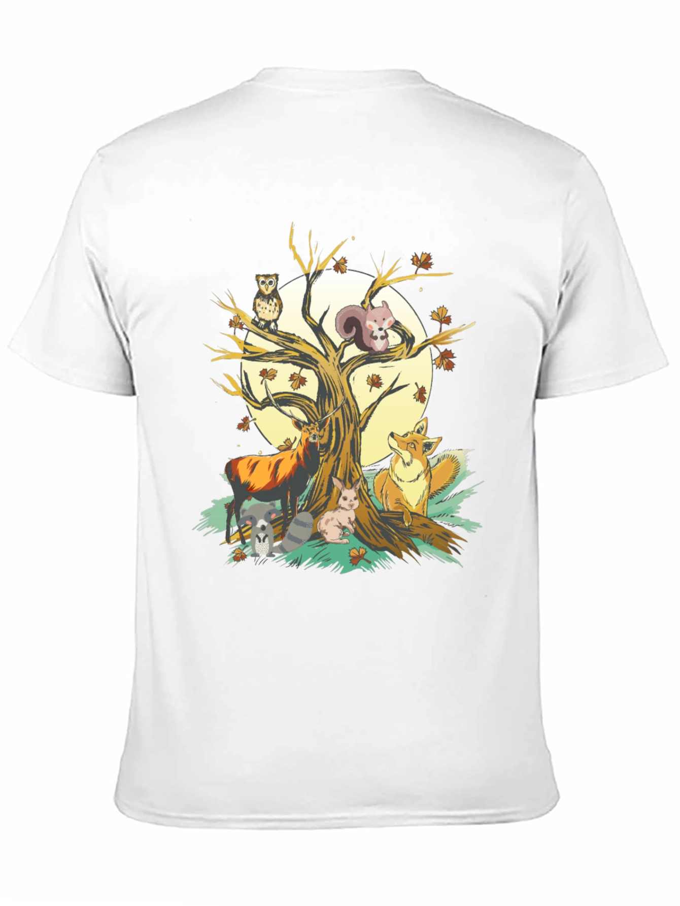 Autumnal Wildlife T-Shirt: Deer Fox Owl