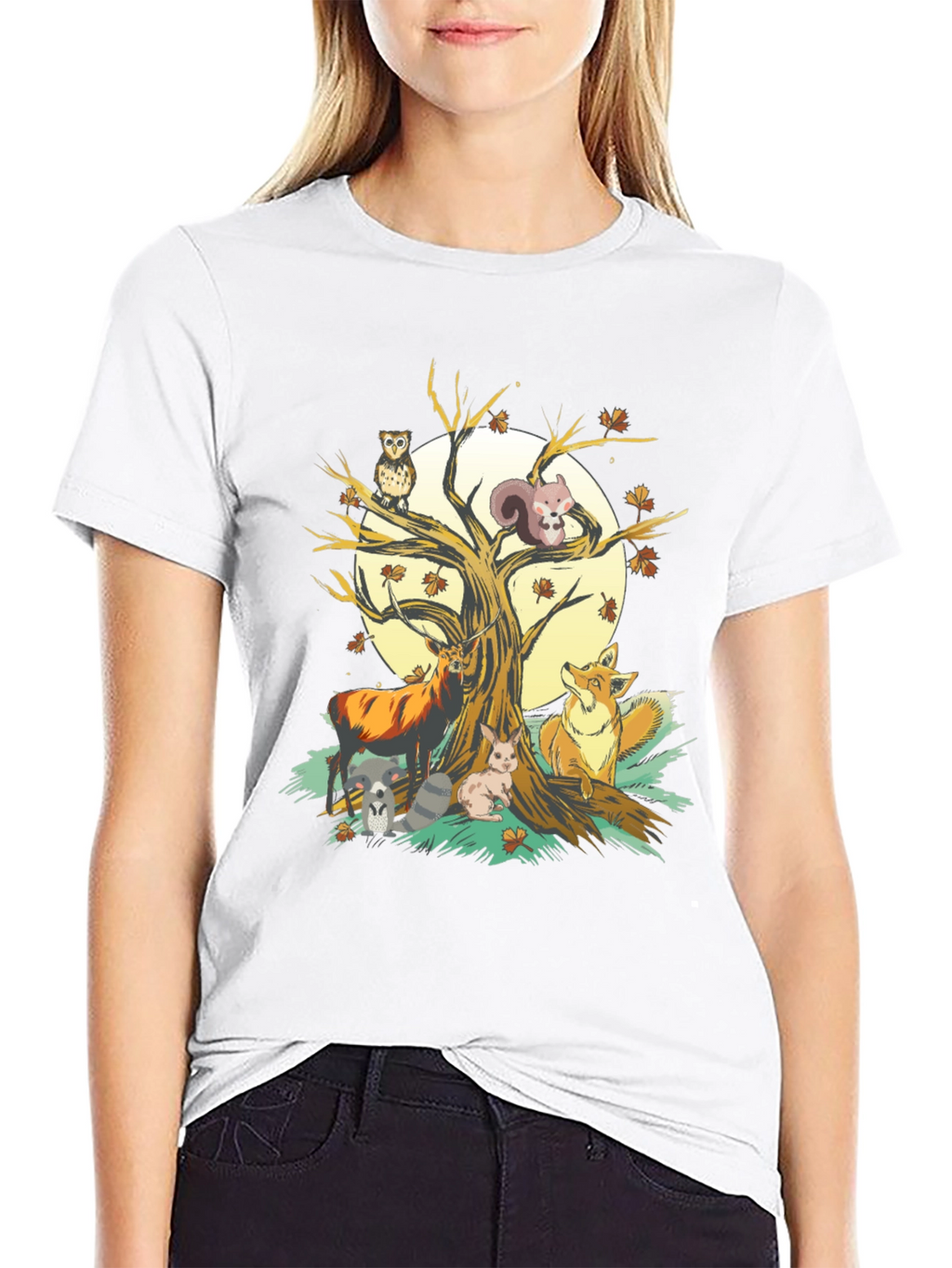 Autumnal Wildlife T-Shirt: Deer Fox Owl