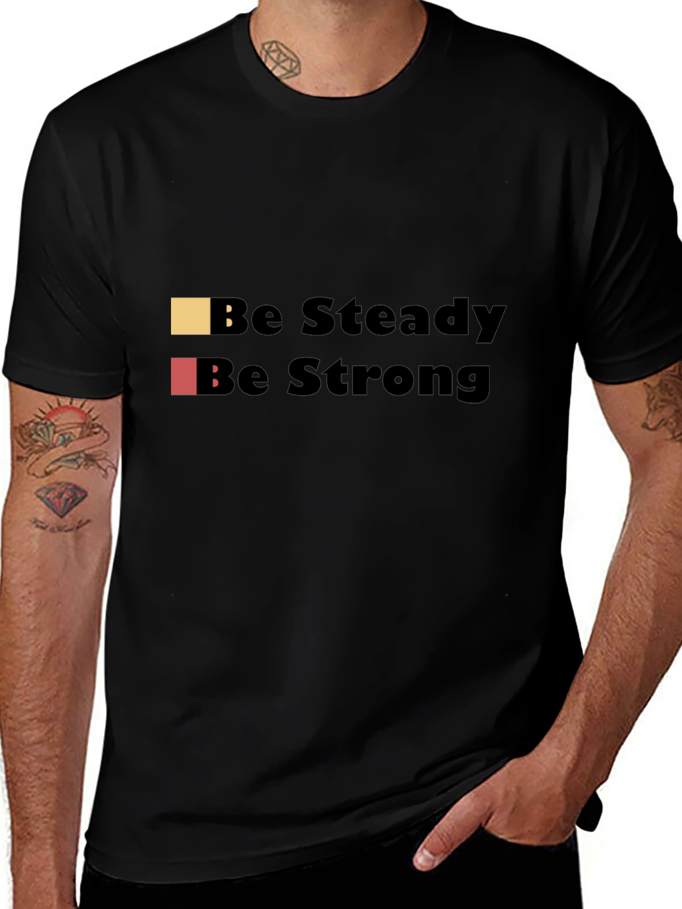 Be Steady Be Strong Black Graphic T-Shirt