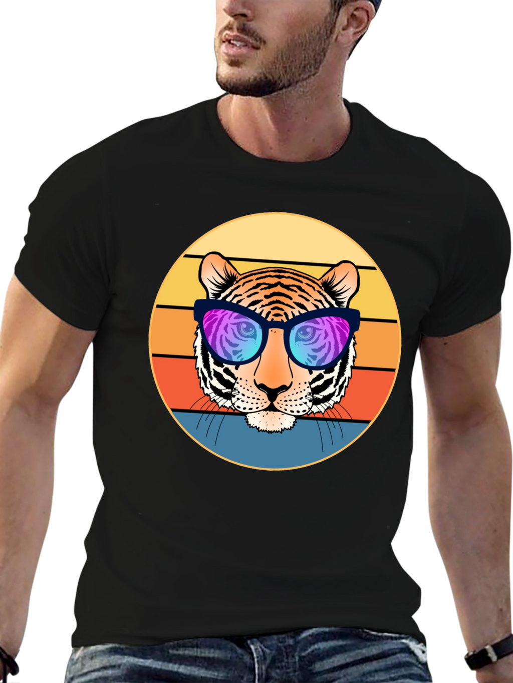Cool Tiger Retro Sunset Graphic T-Shirt