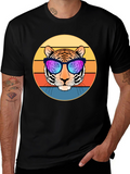 Cool Tiger Retro Sunset Graphic T-Shirt