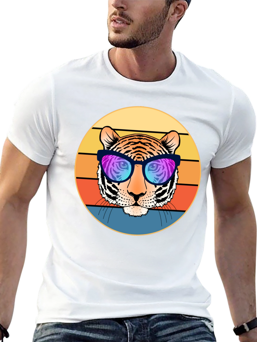Cool Tiger Retro Sunset Graphic T-Shirt