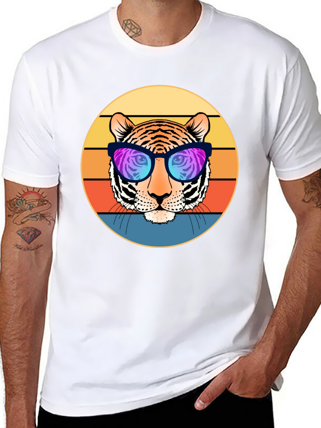 Cool Tiger Retro Sunset Graphic T-Shirt