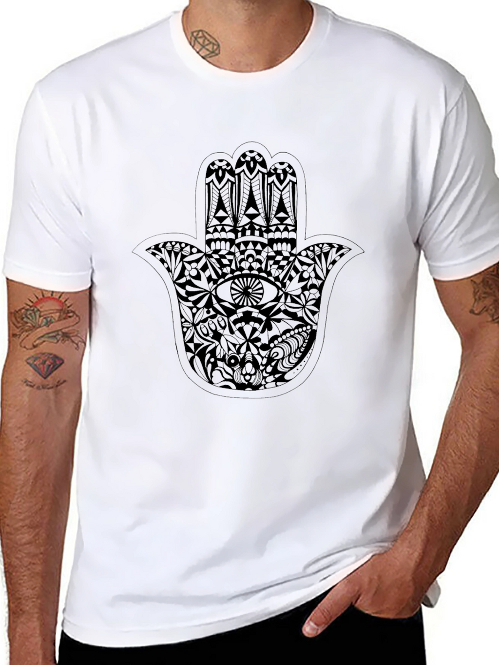 Mens Black T-Shirt with Hamsa Hand Graphic
