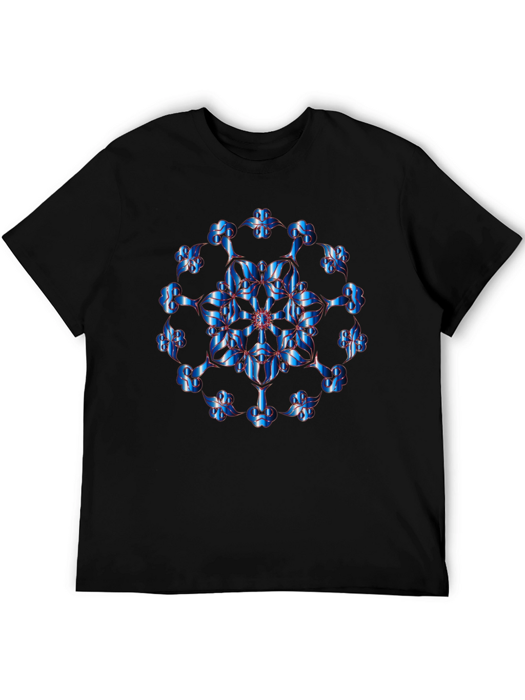 Abstract Blue Floral Graphic Black T-Shirt